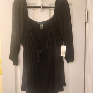 Fashion to Figure NWT Black 3/4 Sleeve Tie Front Blouse